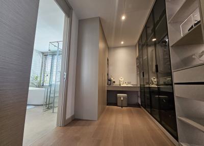 Modern bathroom interior with glass shower and sleek design