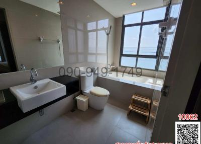 Modern bathroom interior with an ocean view