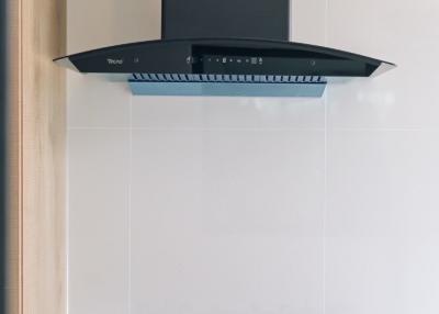 Modern kitchen with stainless steel range hood and gas stove