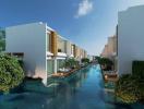 Modern townhouses with a communal swimming pool