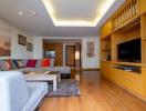 Spacious modern living room with comfortable seating and stylish decor