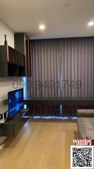 Modern living room with warm lighting and sleek design