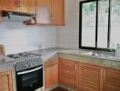 Spacious kitchen with wooden cabinets and modern appliances