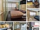 Collage of multiple interior views including bedroom, living room, kitchen, and dining room in a modern apartment