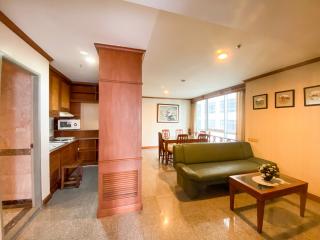 Spacious living room with an open kitchen design