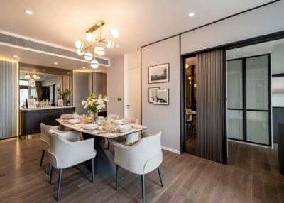 Elegant dining room with modern furniture and open concept design