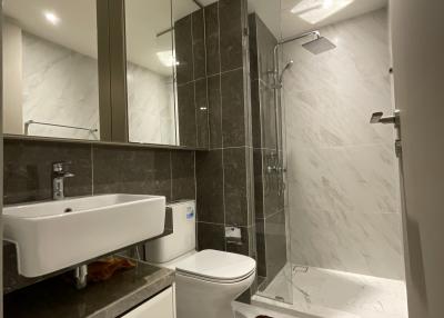 Modern bathroom interior with neutral tones