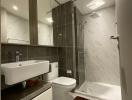 Modern bathroom interior with neutral tones