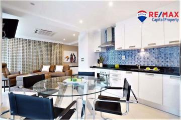 Modern kitchen with dining area and stylish décor