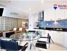 Modern kitchen with dining area and stylish décor