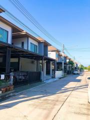 Row of modern townhouses in a residential area