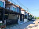 Row of modern townhouses in a residential area