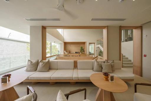 Spacious and modern living room with integrated kitchen