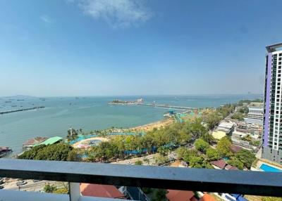 Panoramic sea view from high-rise balcony