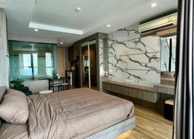 Modern bedroom with en-suite bathroom and contemporary decor