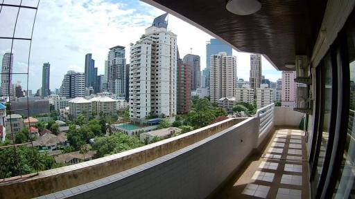 City view from the balcony of a high-rise apartment