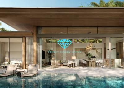 Luxurious outdoor living space with pool and modern furniture