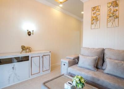 Elegant living room interior with comfortable sofa and decorative elements