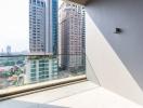 Modern apartment balcony with city view