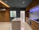 Modern kitchen with wooden cabinets and centrally-located island