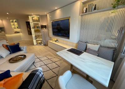 Modern and chic living room with ample seating and entertainment area