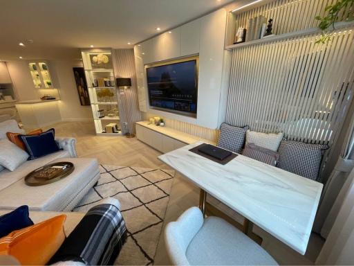 Modern and chic living room with ample seating and entertainment area