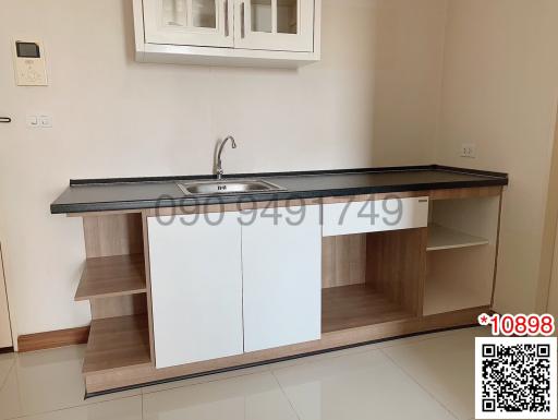 Modern kitchen interior with long counter