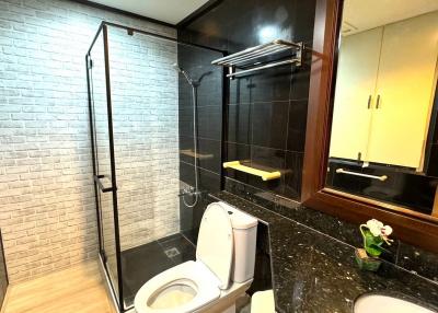 Modern bathroom with shower and elegant interior design