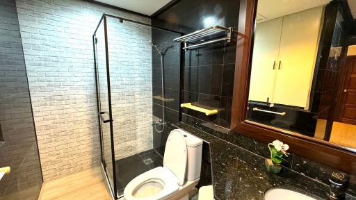 Modern bathroom with shower and elegant interior design
