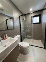 Modern bathroom interior with shower and sanitary installations