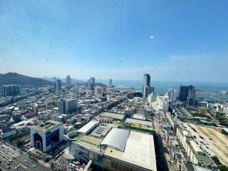 Panoramic city view from a high-rise apartment