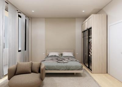 Modern minimalist bedroom with neutral tones