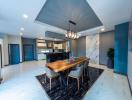 Elegant dining space with adjacent modern kitchen in contemporary home