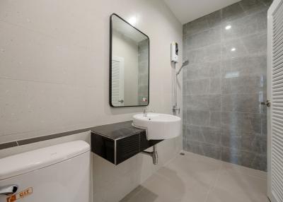 Modern Bathroom Interior with Gray Tiles