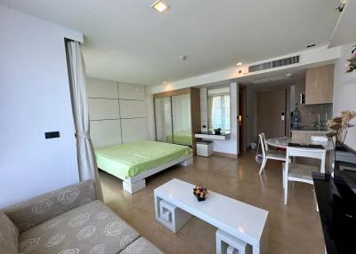 Spacious studio apartment with integrated living, kitchen and sleeping area