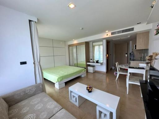 Spacious studio apartment with integrated living, kitchen and sleeping area