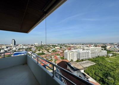 Spacious balcony with panoramic city view