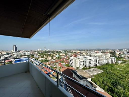 Spacious balcony with panoramic city view