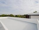 modern home exterior with flat roof and clear skies