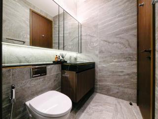 Modern bathroom with elegant fixtures and marble finishes