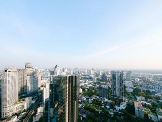 Panoramic view of the city skyline from a high-rise building