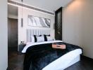 Modern bedroom with a king-sized bed and stylish decor