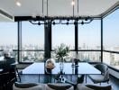 Modern dining room with panoramic city view