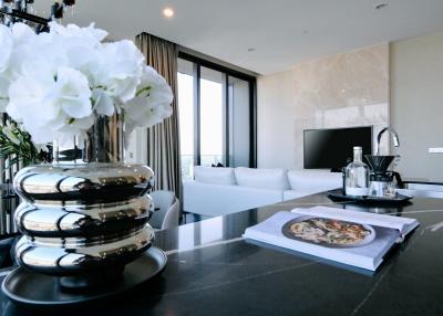 Modern living room with kitchen counter