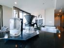 Modern kitchen with coffee maker and sleek countertop