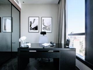 Modern home office with city view