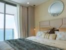 Elegant bedroom with large window and modern design