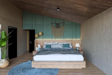 Contemporary Bedroom with Wooden Accents and Decorative Plant