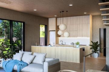 Modern open concept living room with kitchen