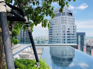 Luxurious rooftop pool with panoramic city view